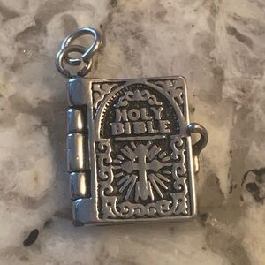Tiny Holy Bible Pendant, Charm, Oxidized Stainless Steel